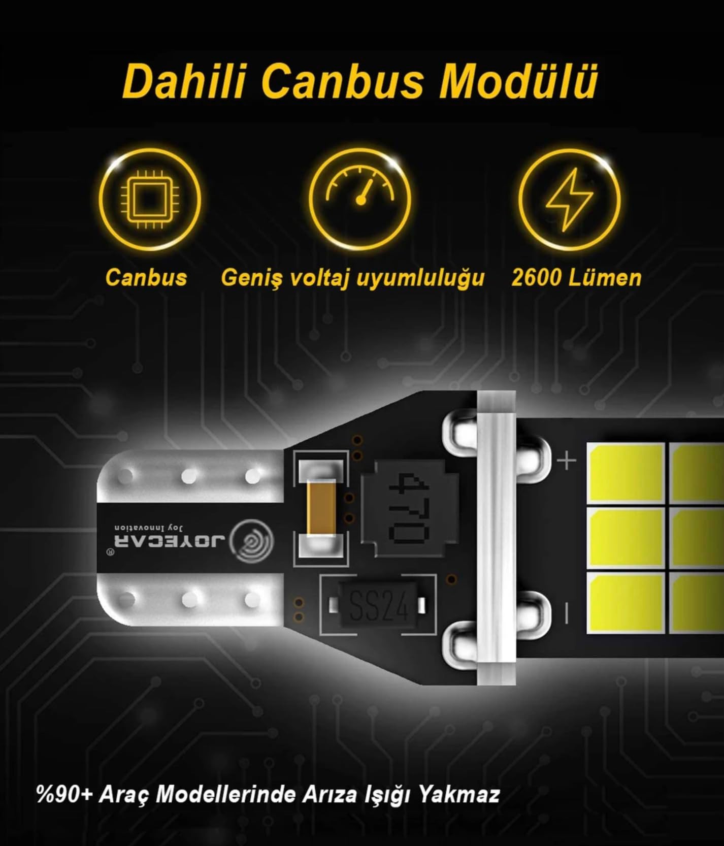 Joyecar T15 LED Araç Geri Vites Ampulü, W16W 921, Canbus Uyumlu, Beyaz