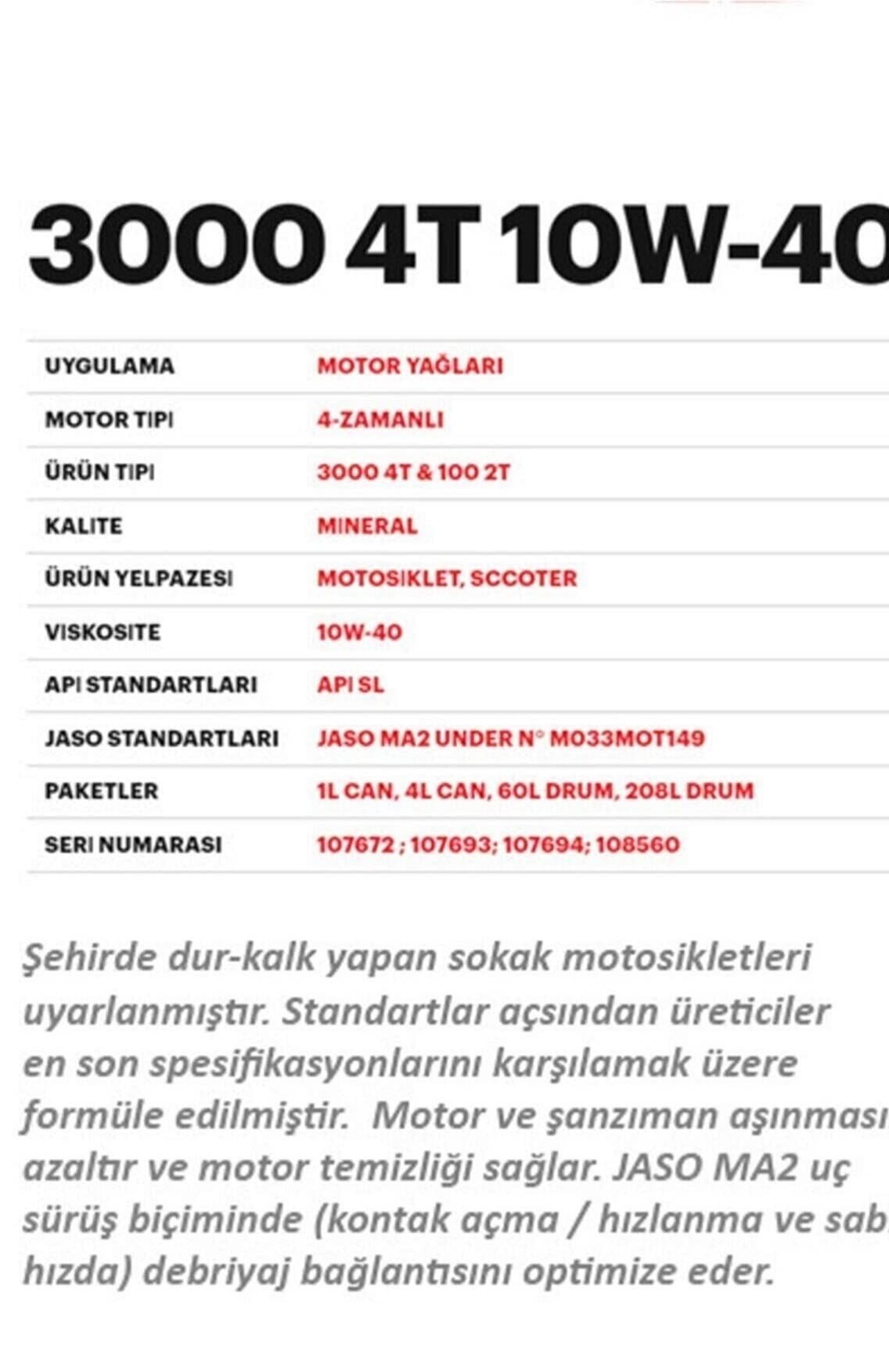 Motul 3000 10w40 4t Mineral 1. Sınıf Motosiklet Motor Yağı