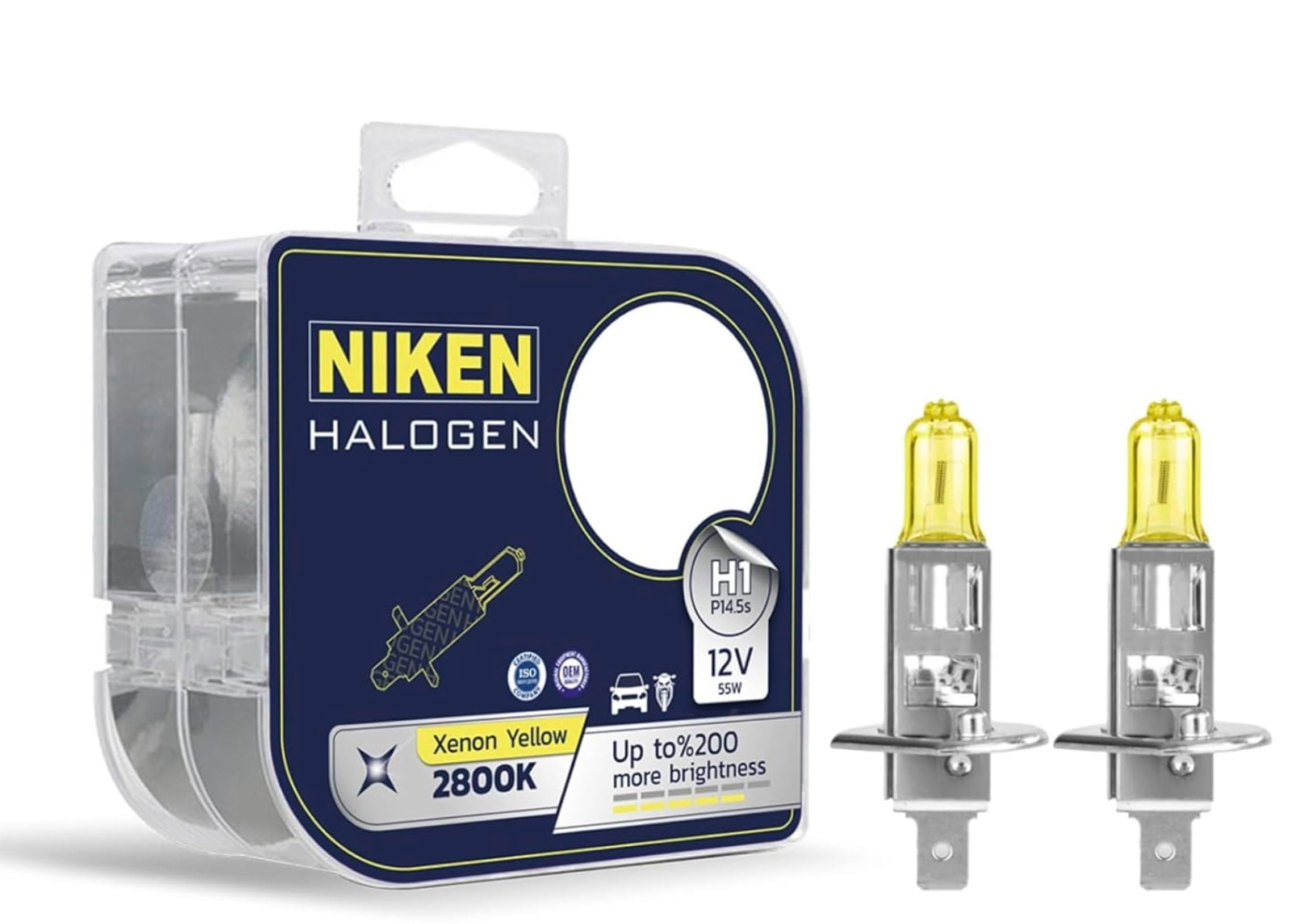 niken 12V H1 55W Sarı Işık Ampul PX26D 2800K, 1 Takım 2 Adet