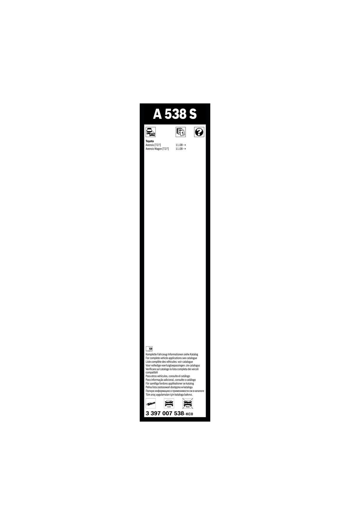 Bosch Aerotwin silecek seti - [650/400 mm] TOYOTA Avensis (2008-2021) [T27] #A538S