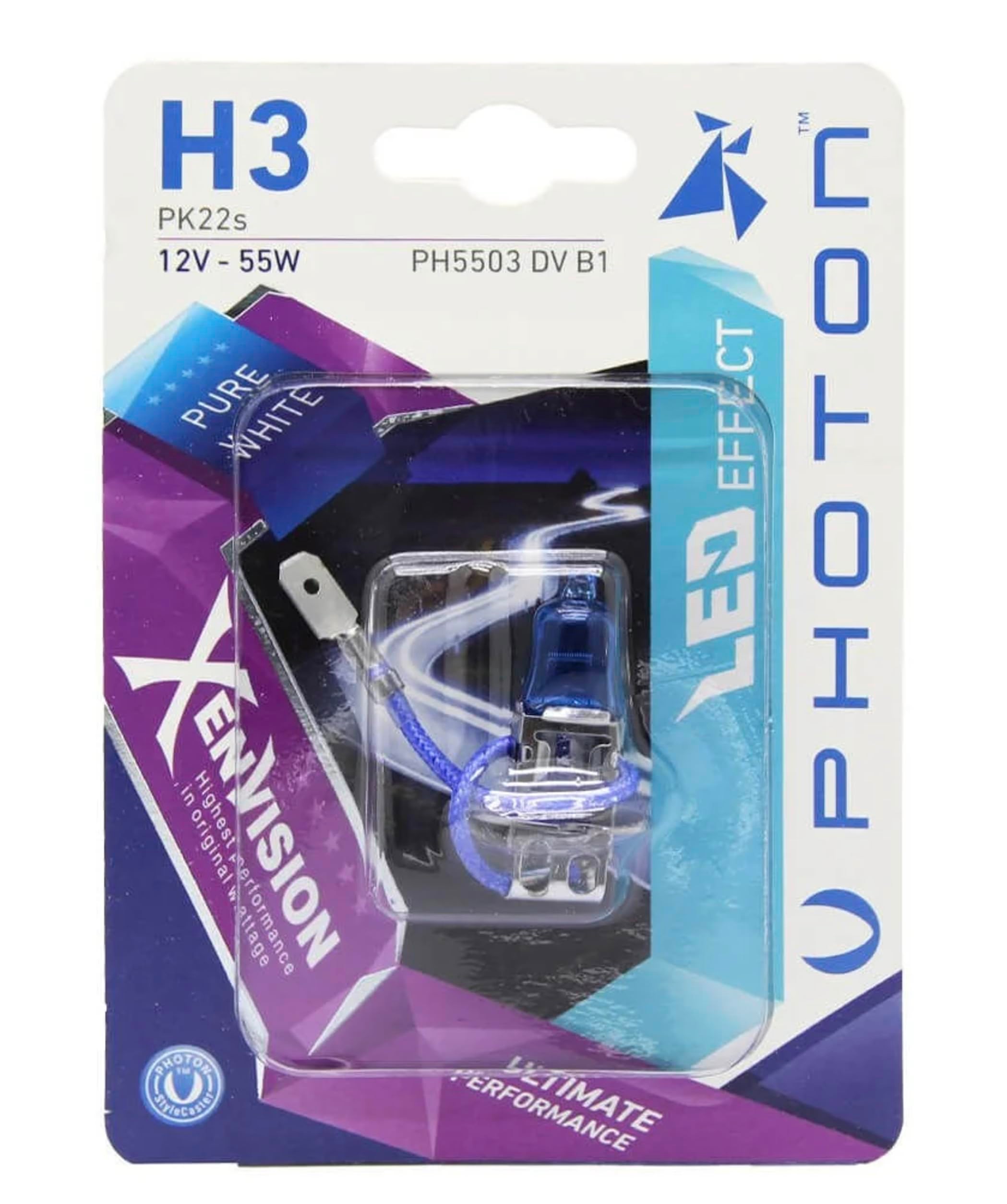 Photon H3 12V 55W Xen Vision Beyaz Ampul, PK22s