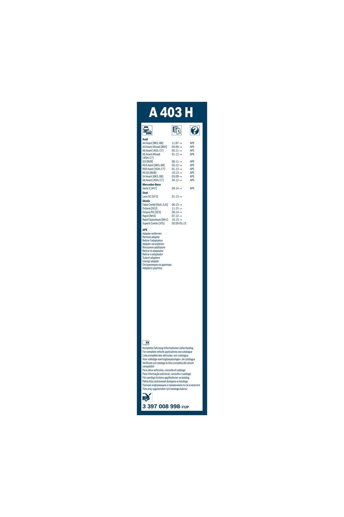 Bosch Arka Cam Sileceği - [400 mm] SEAT Toledo (2012-2021) [KG3] #A403H