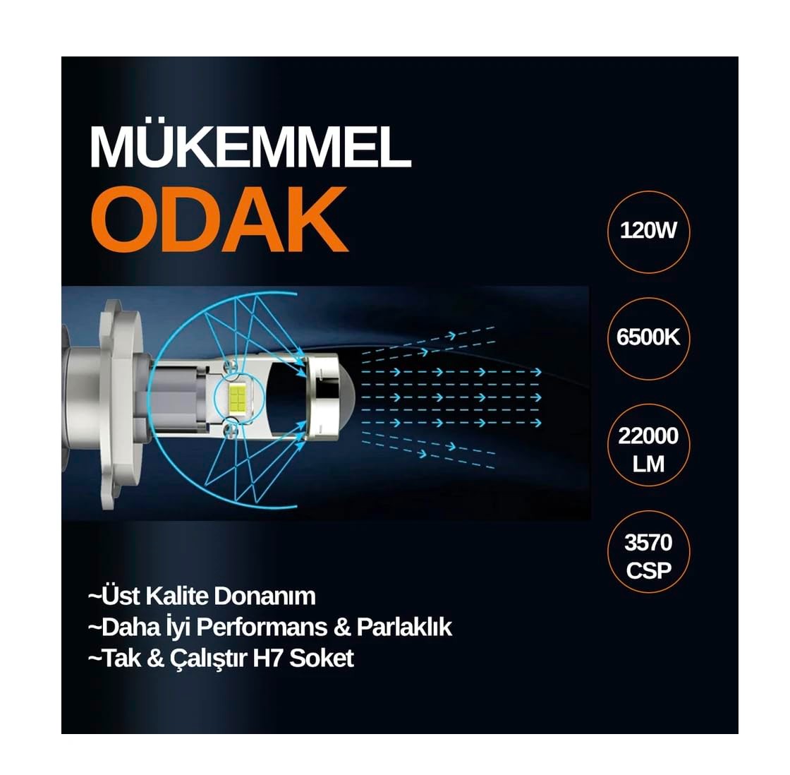 Joyecar H4 Ultra Güç Projektör Lensli Uzun Kısa LED Far Ampulü