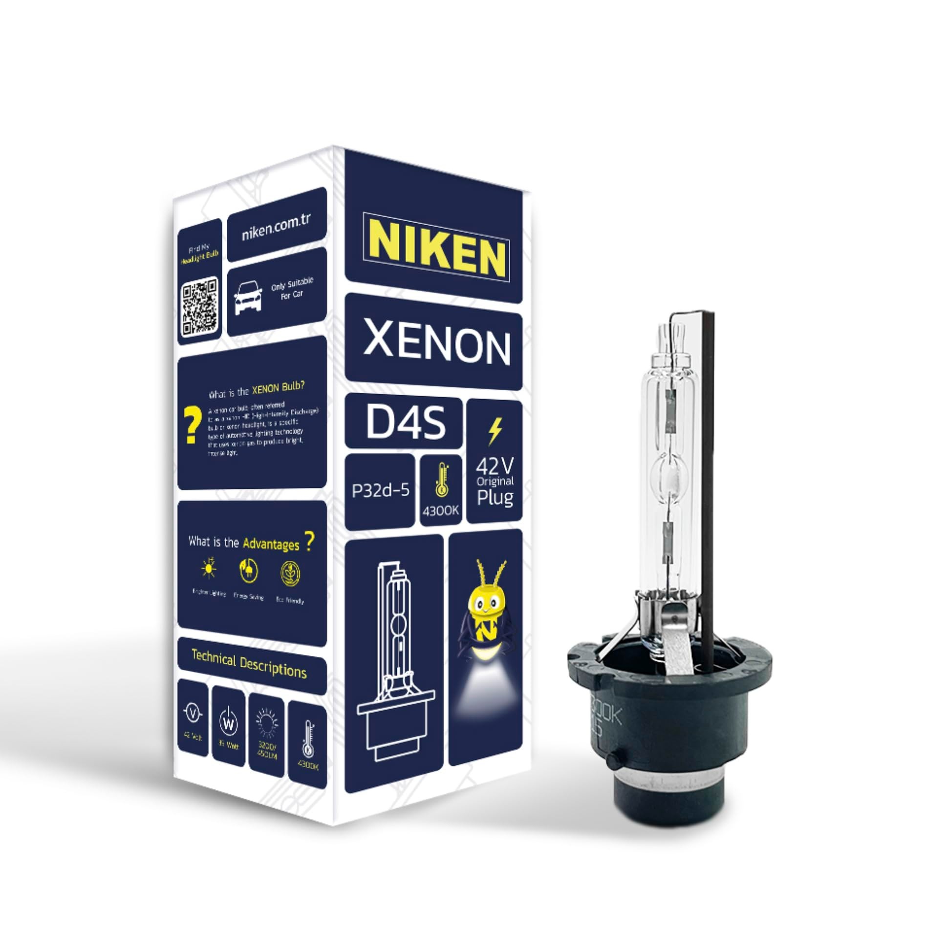 Niken D4S 4300K Gün Işığı XENON Far Ampulü, 42V 35W P32d-5