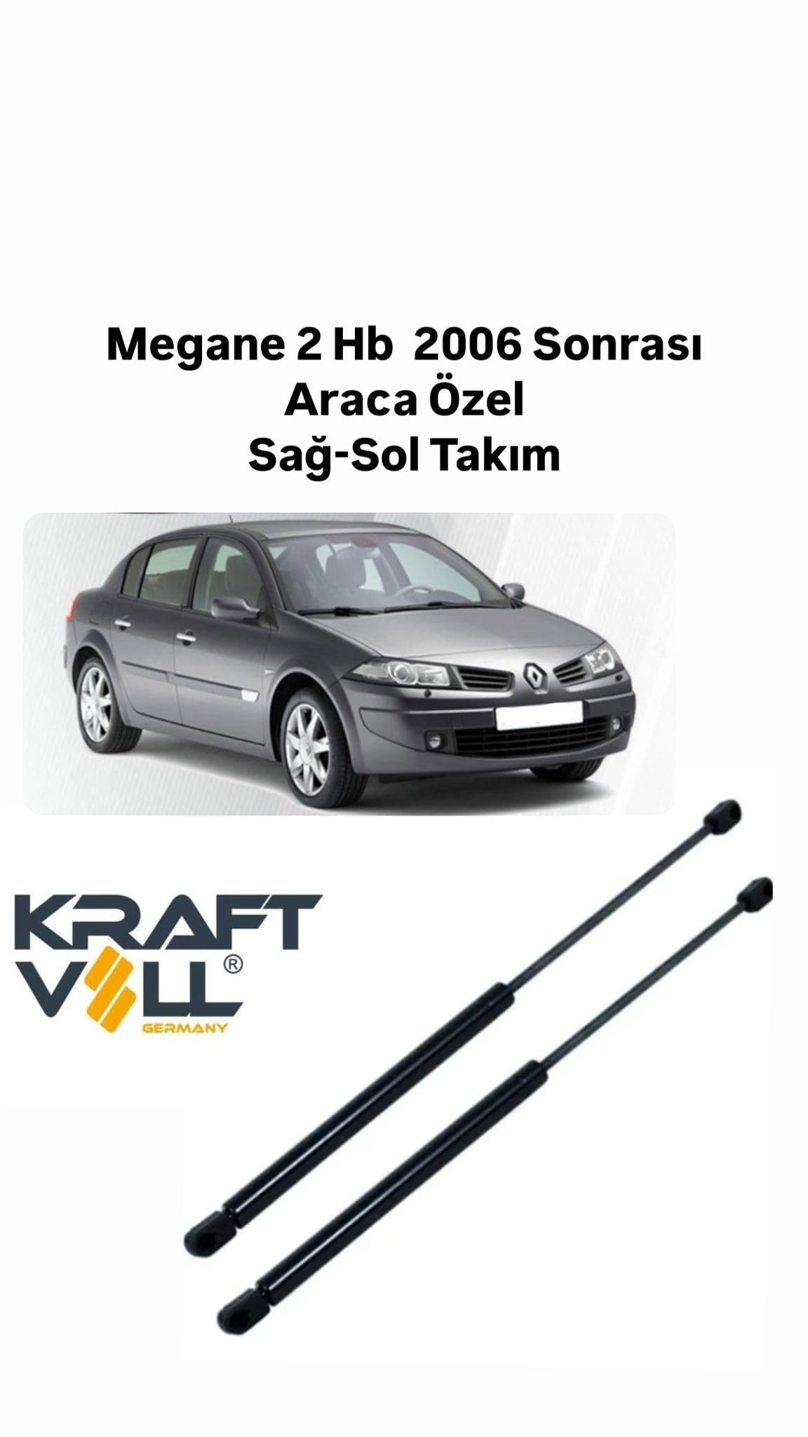 Kraftvoll Megane II HB 2006 Sonrası Araca Özel Sağ-Sol Takım Bagaj Amortisörü