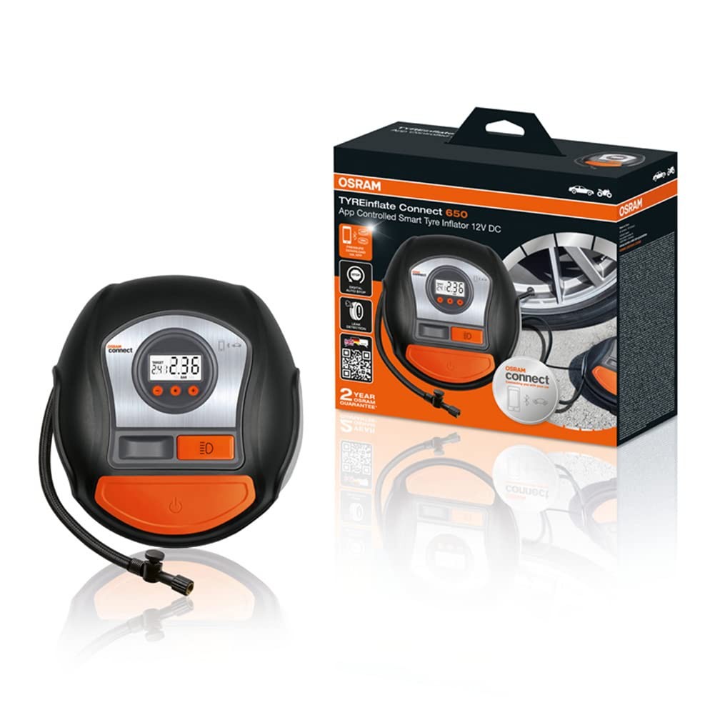 OSRAM OTIC650 Bağlantı Dijital Lastik Kompresörü, Hava Kaçağı Tespiti, LED Işık, Taşınabilir 12V Araç Lastik Pompası, Sigara Çakmağı Bağlantısı