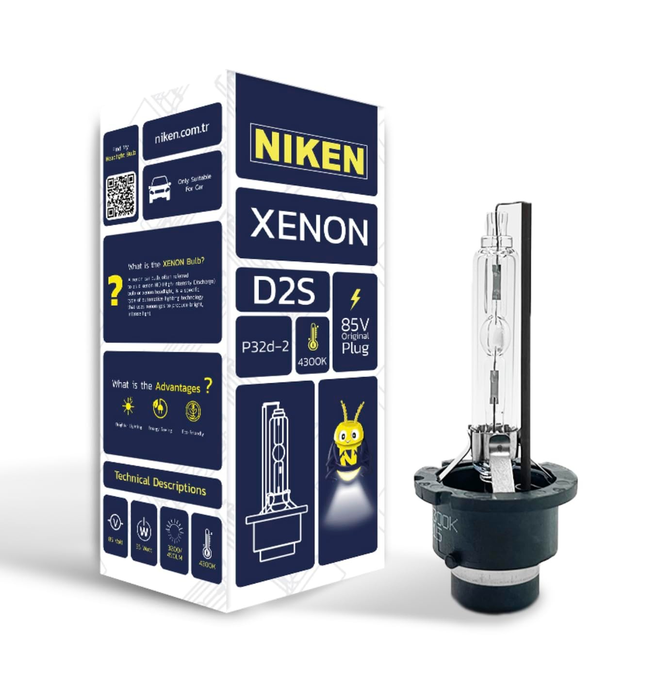 Niken D2S 4300K Gün Işığı XENON Far Ampulü, 85V, 35W, P32d-2, 4300K