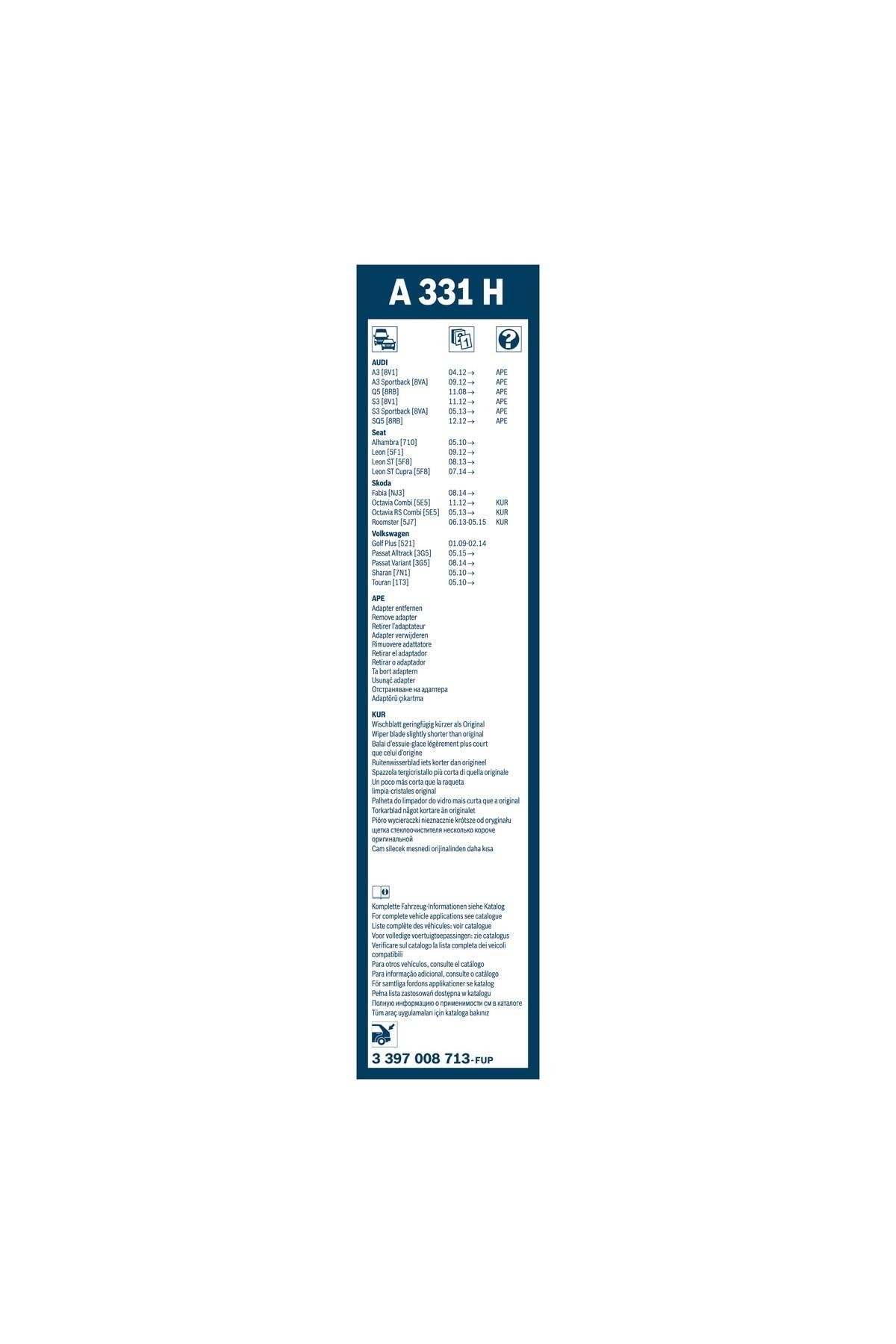 Bosch Arka Cam Sileceği - [330 mm] VW (VOLKSWAGEN) Passat Variant (2019-2021) [CB5] #A331H