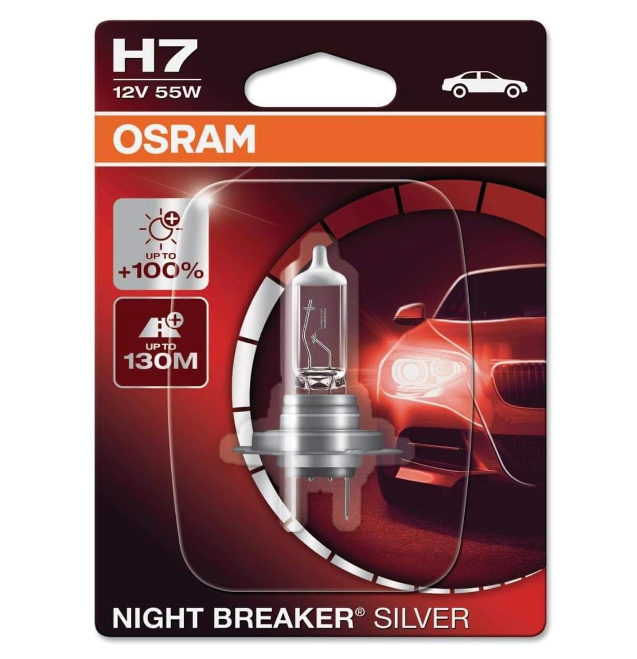 Osram H7 Night Breaker Silver Far Ampulü, 12V 55W,%100 Daha Fazla Işık, 130m Mesafe