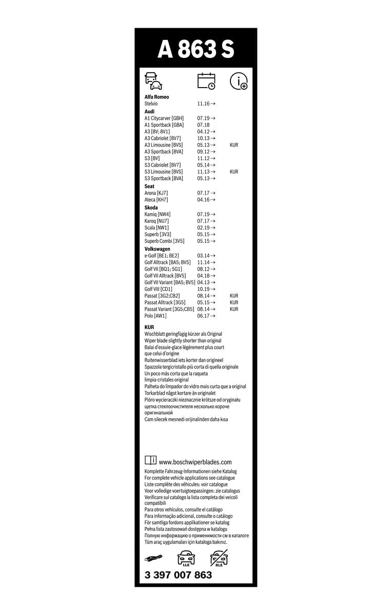 Bosch Scheibenwischer Aerotwin A863S, Länge: 650mm/450mm – Set für Frontscheibe