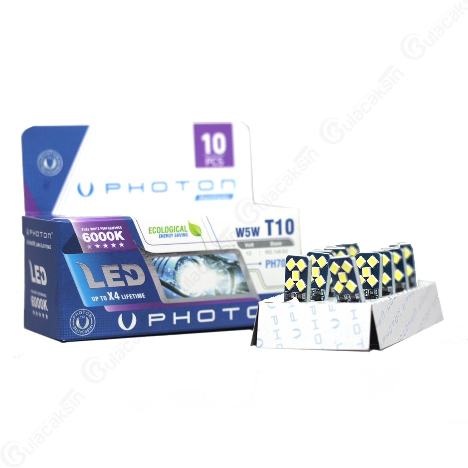 Photon T10 W5W 12V Dipsiz 10 Led Beyaz Işık 10'lu Paket