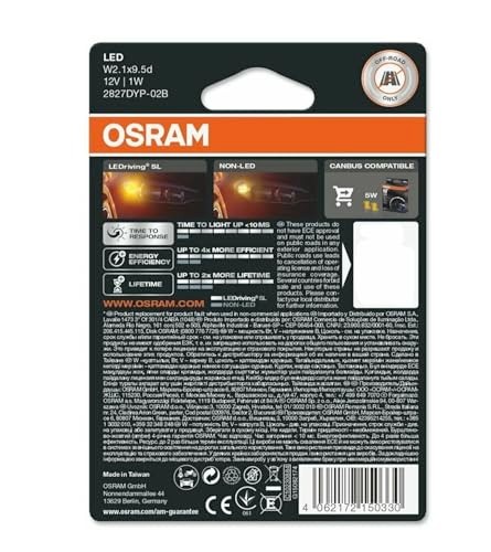 Osram T10 LED Turuncu Dipsiz WY5W Park ve Sinyal Ampülü 4 Yıl Garantili 2827-02B