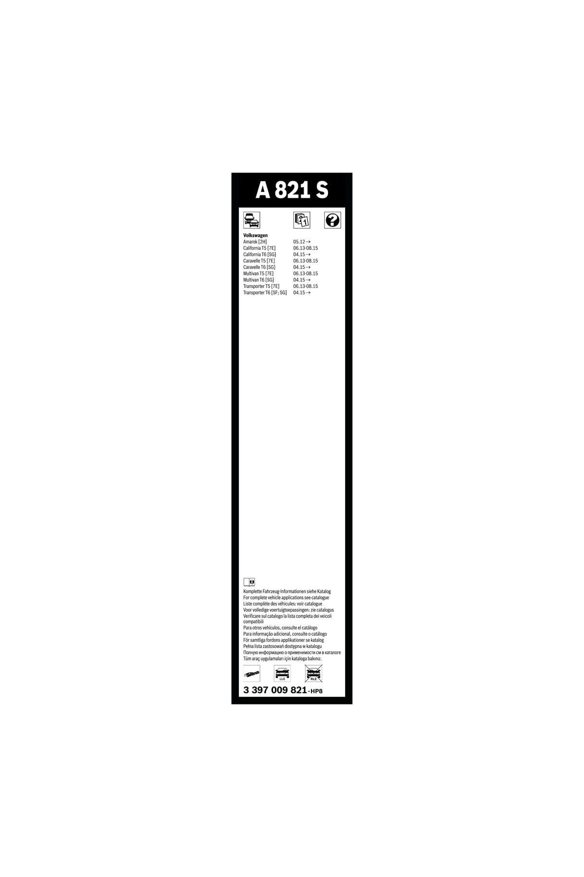 Bosch Aerotwin silecek seti - [600/600 mm] VW (VOLKSWAGEN) Transporter T5 (2013-2015) [7E, 7F] #A821S