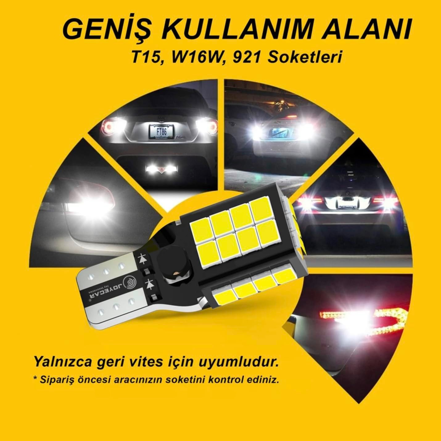 Joyecar T15 LED Araç Geri Vites Ampulü, W16W 921, Canbus Uyumlu, Beyaz