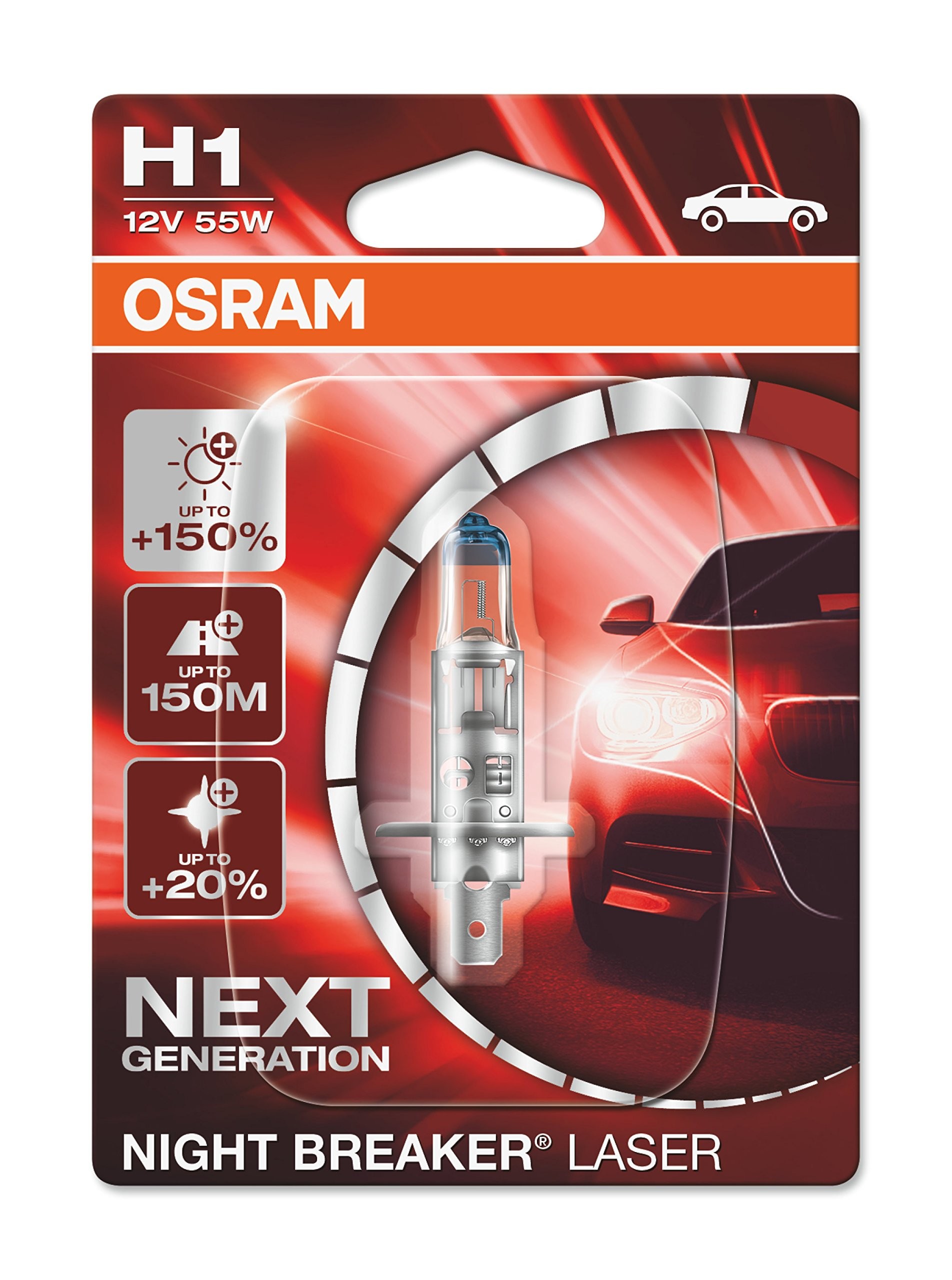 Osram Ampul Night Breaker Laser H1 12V 55W%150'ye kadar Fazla Işık 150M'ye kadar Fazla Görüş Açısı,%20'ye kadar Beyaz Işık 64150NL-01B