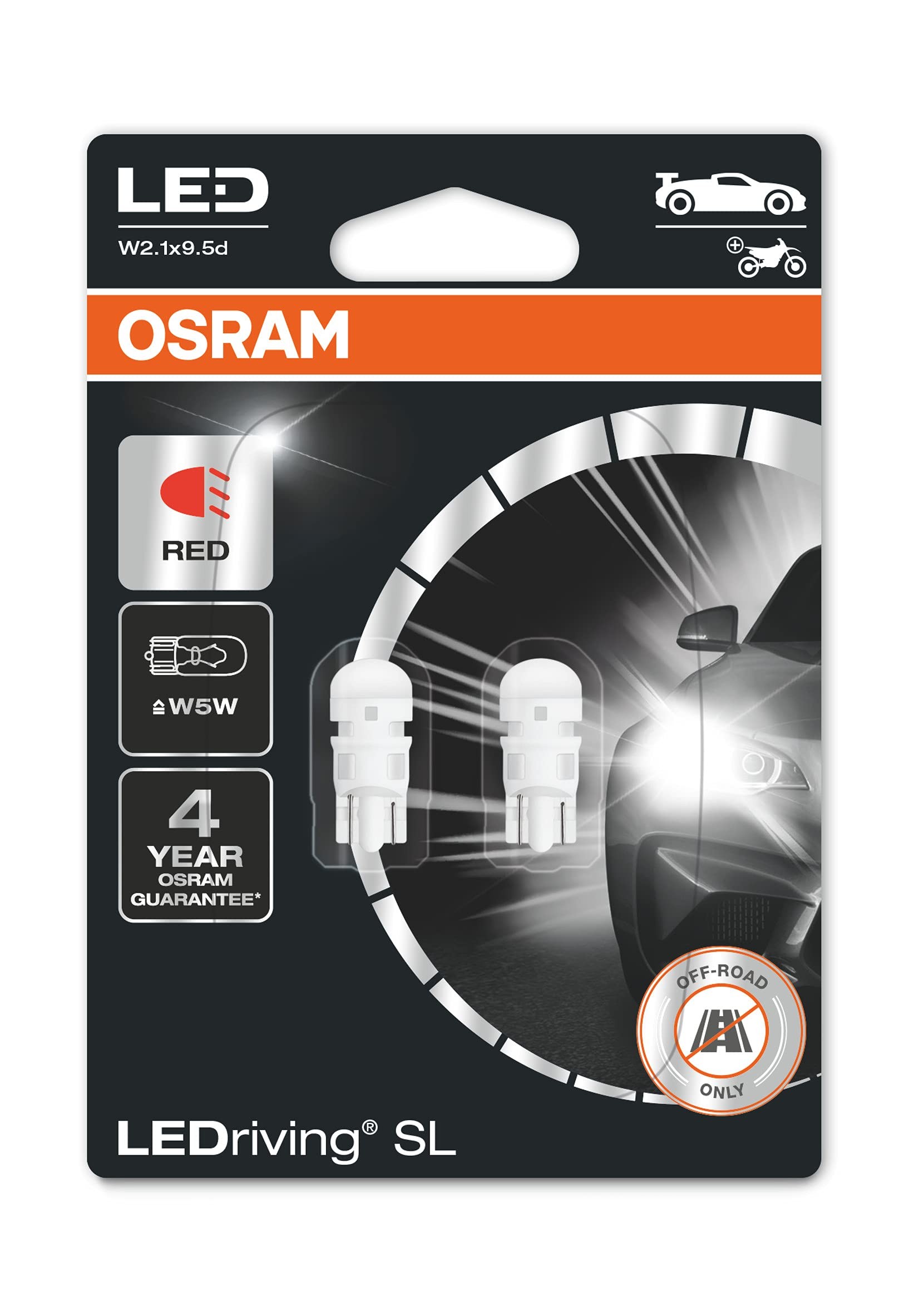 Osram LEDriving SL T15 LED 12V W16W Kırmızı Işık (Takım -2 Adet)