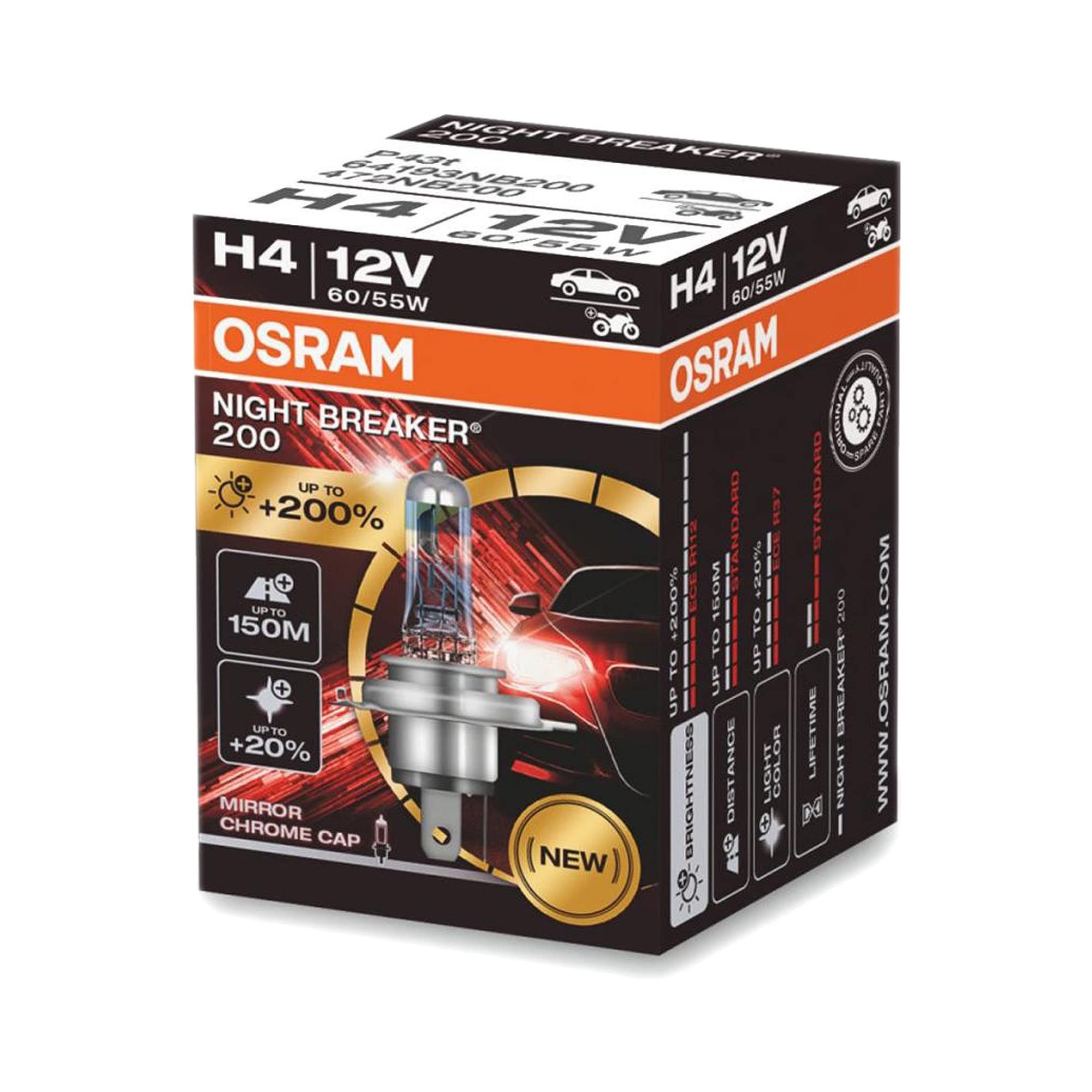 OSRAM 64193NB200 Gece Kesici Lazer 200 Halojen Ampul-H4-12V/60-55W-tek Parça