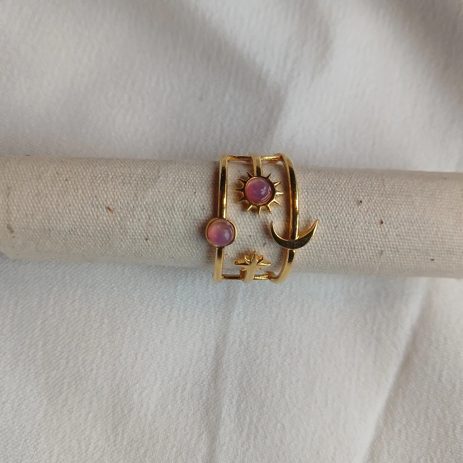 Mor Celestial Ay Yıldız Altın Kaplama Paslanmaz Çelik Ayarlanabilir Kadın Gold Yüzük