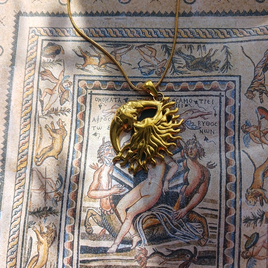 304 Paslanmaz Çelik Güneş ve Ay Öpücük Kadın Gold Kolye