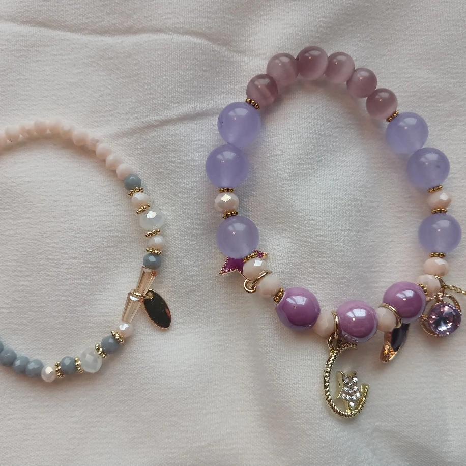 Celestial Uzay Temalı Mor Boncuklu İkili Lastik Kadın Bileklik