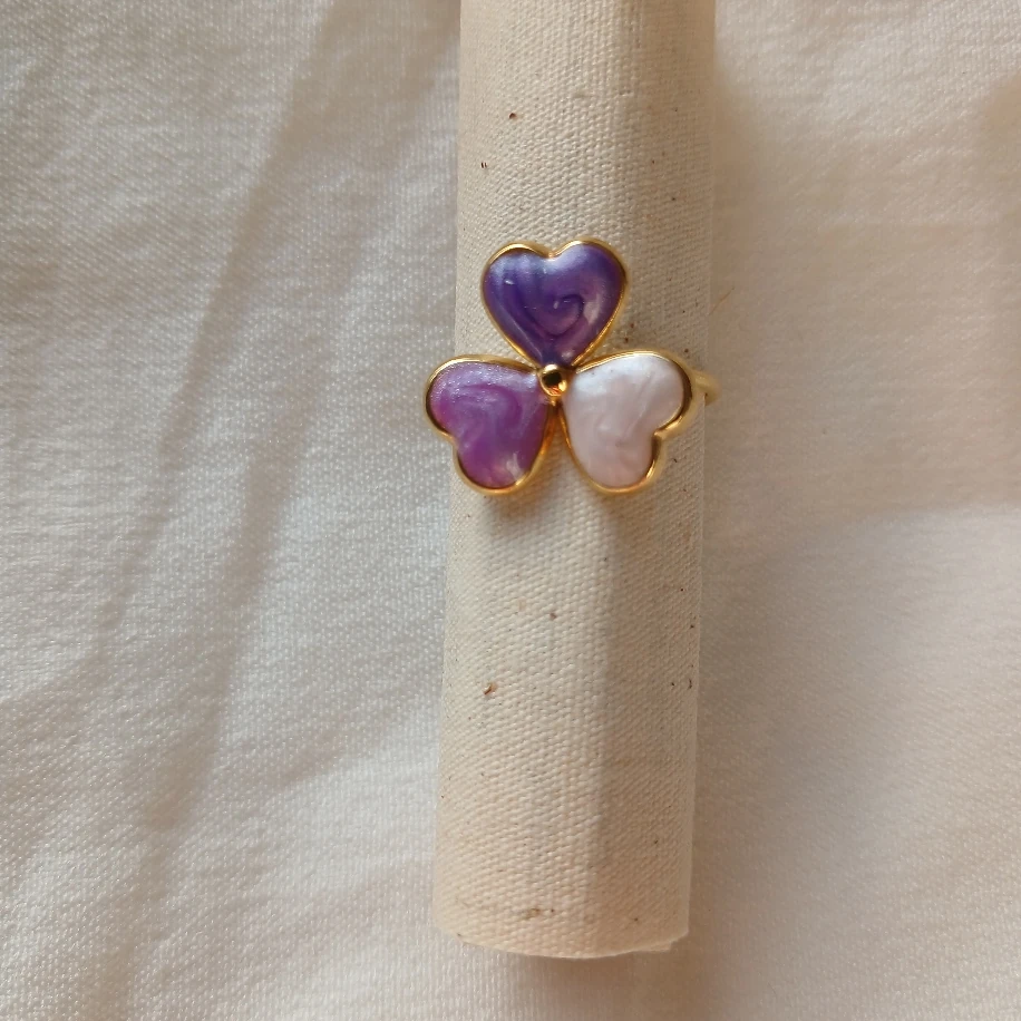 Barok Tarzı Mor Paslanmaz Çelik Yonca Kdın Ayarlanabilir Yüzük