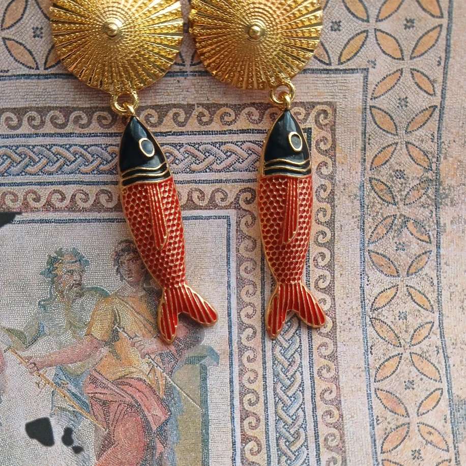 Kırmızı Balık Paslanmaz Çelik Kırmızı Balık Sallantı Gold Kadın Küpe