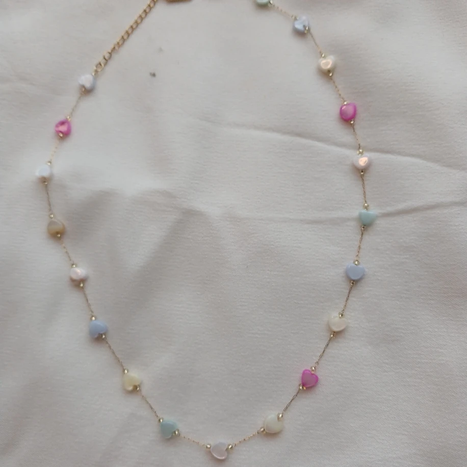 18K Altın Kaplama Paslanmaz Çelik Zincir Renkli Mini Kalpli Boncuklu Kadın Kolye