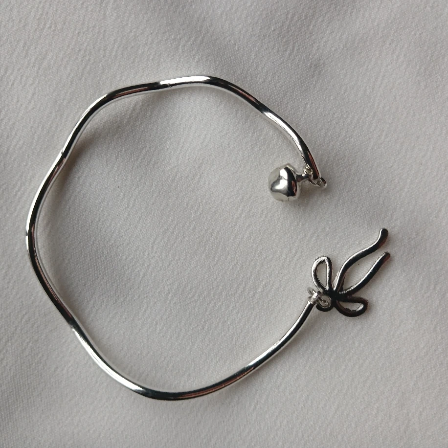 Coquette Kurdele Detaylı Trend Şık Günlük Burgu Ayarlanabilir Metalik Gümüş Renk Bangle Bileklik