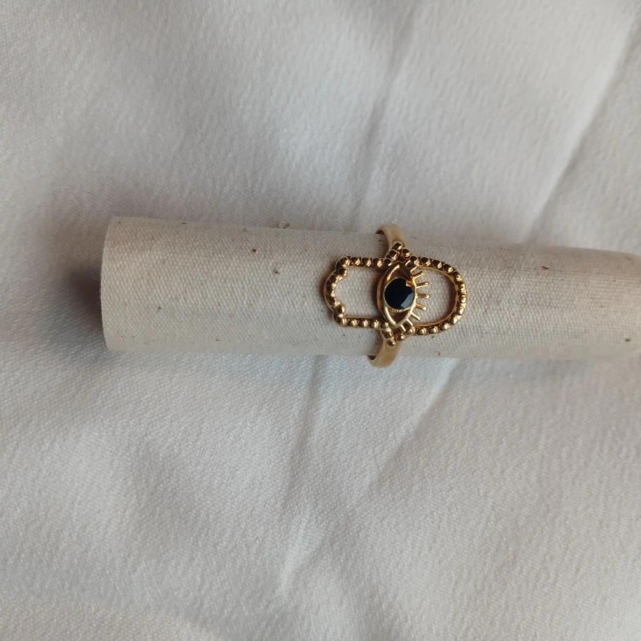 Altın Kaplama Siyah Göz Ayarlanabilir 304 Paslanmaz Çelik Kadın Gold Yüzük