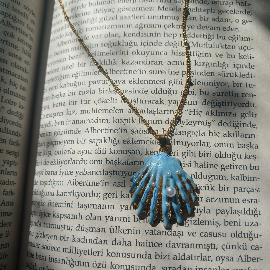 Paslanmaz Çelik Mavi Deniz Kabuğu Zincir Gold Kadın Kolye 