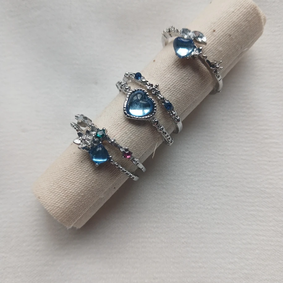 Mavi Taşlı 3 lü Set Kadın Silver Gümüş Renk Kadın Ayarlanabilir Yüzük