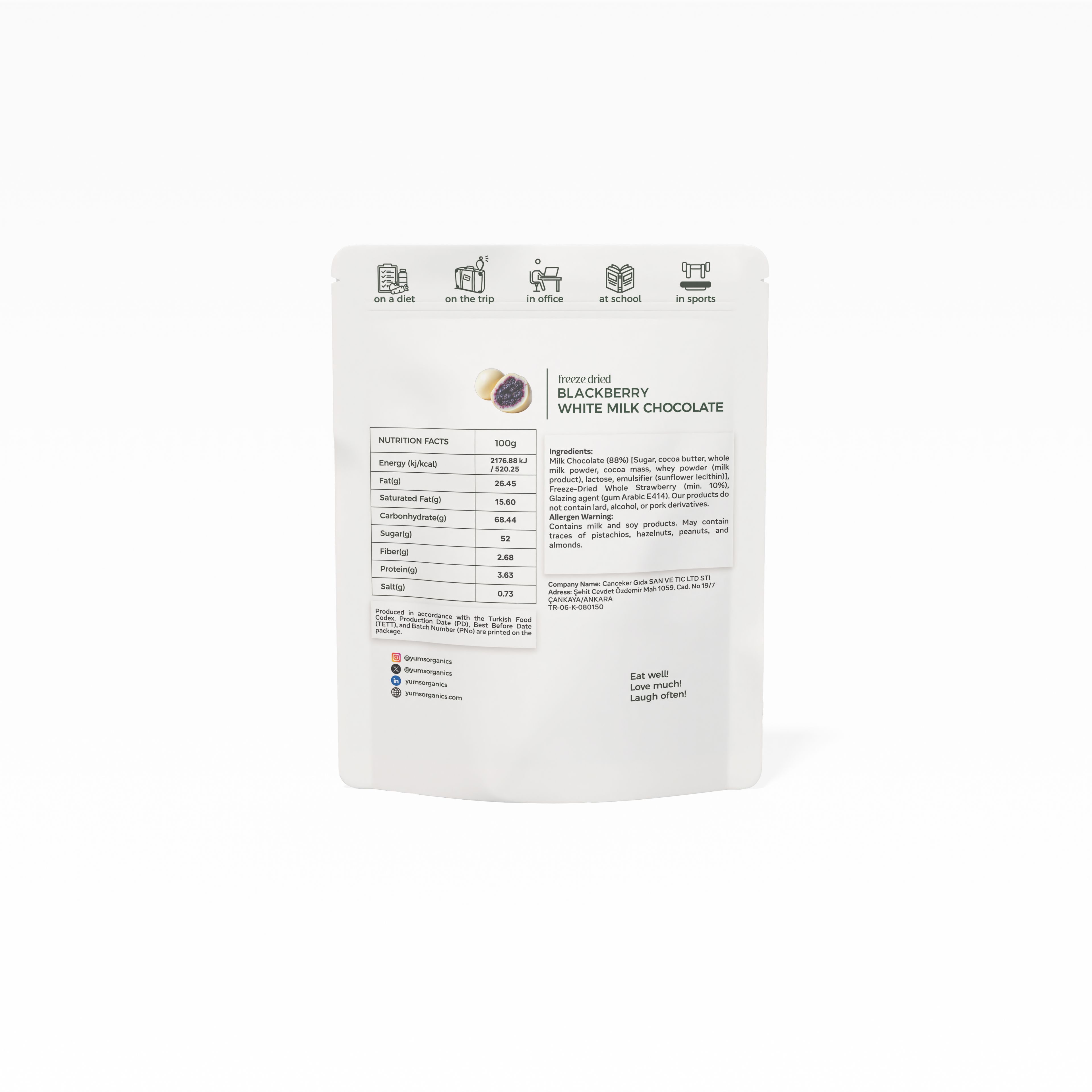 5'li Beyaz Çikolata Kaplı Freeze Dried Böğürtlen