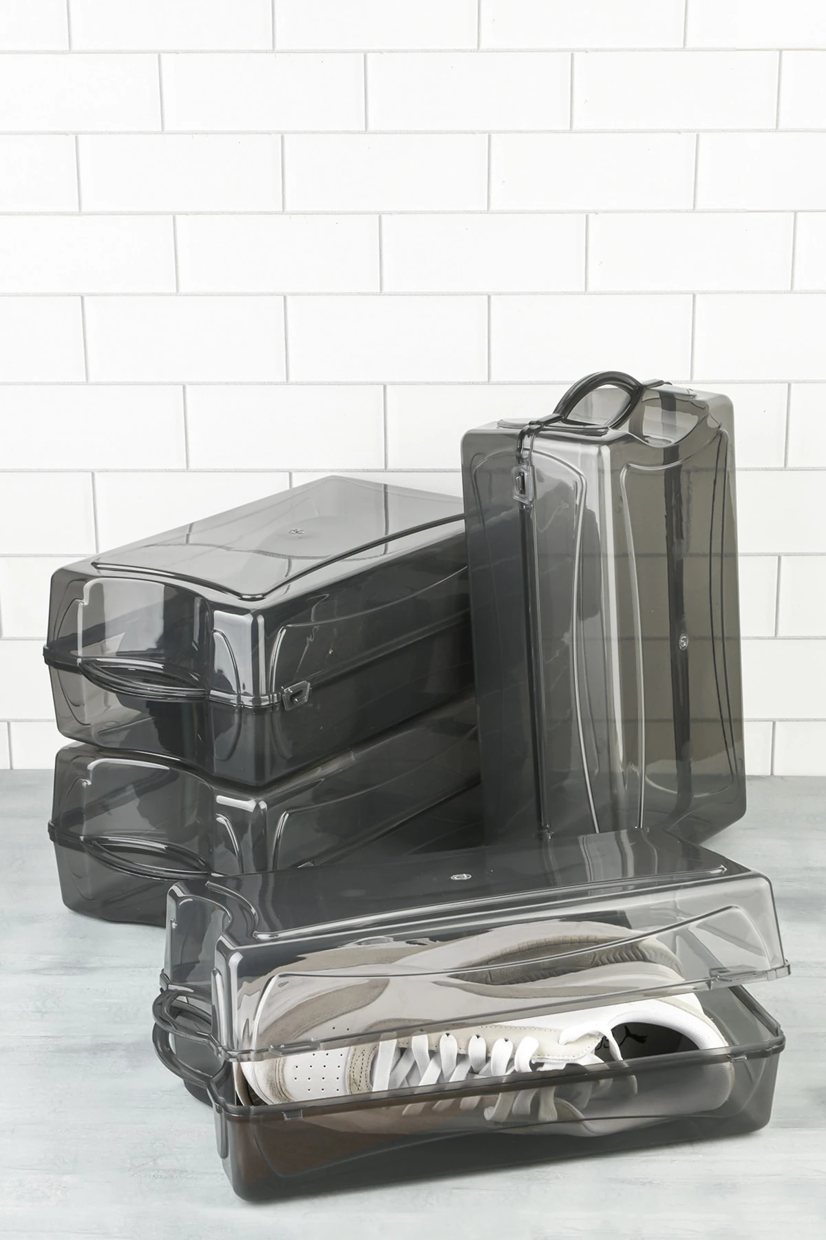 4 Adet Erkek Ayakkabı Saklama Kutusu Antrasit Şeffaf