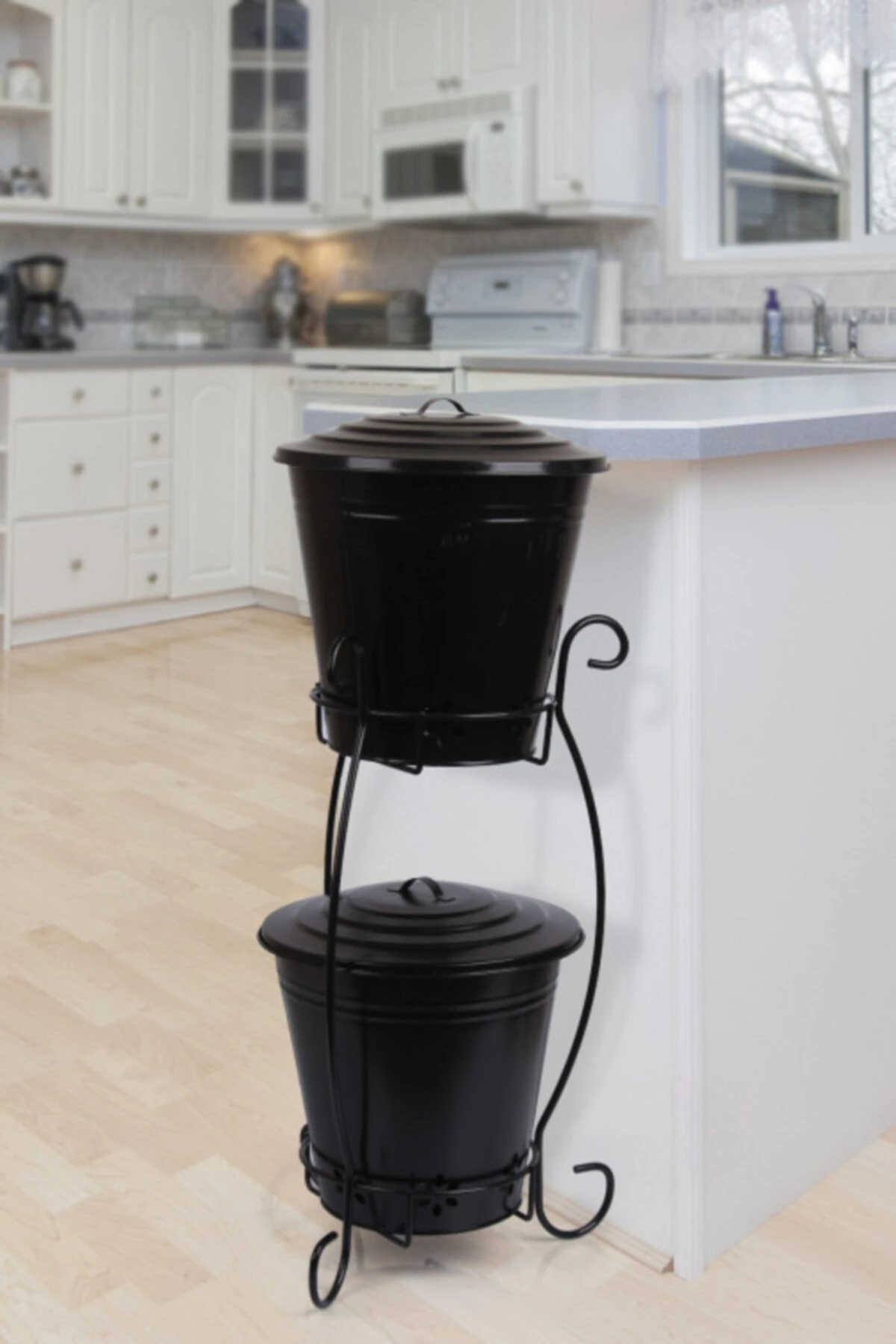 2 Katlı Büyük Metal Patates Soğan Kovası