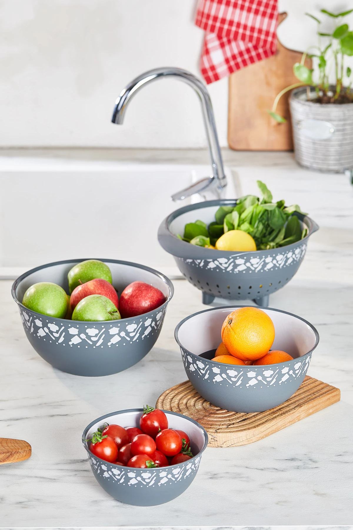 4'lü Profesyonel Hazırlık Seti - Karıştrıma Kasesi Süzgeç Seti Çeyiz  Seti - Süzgeci 3500 Ml