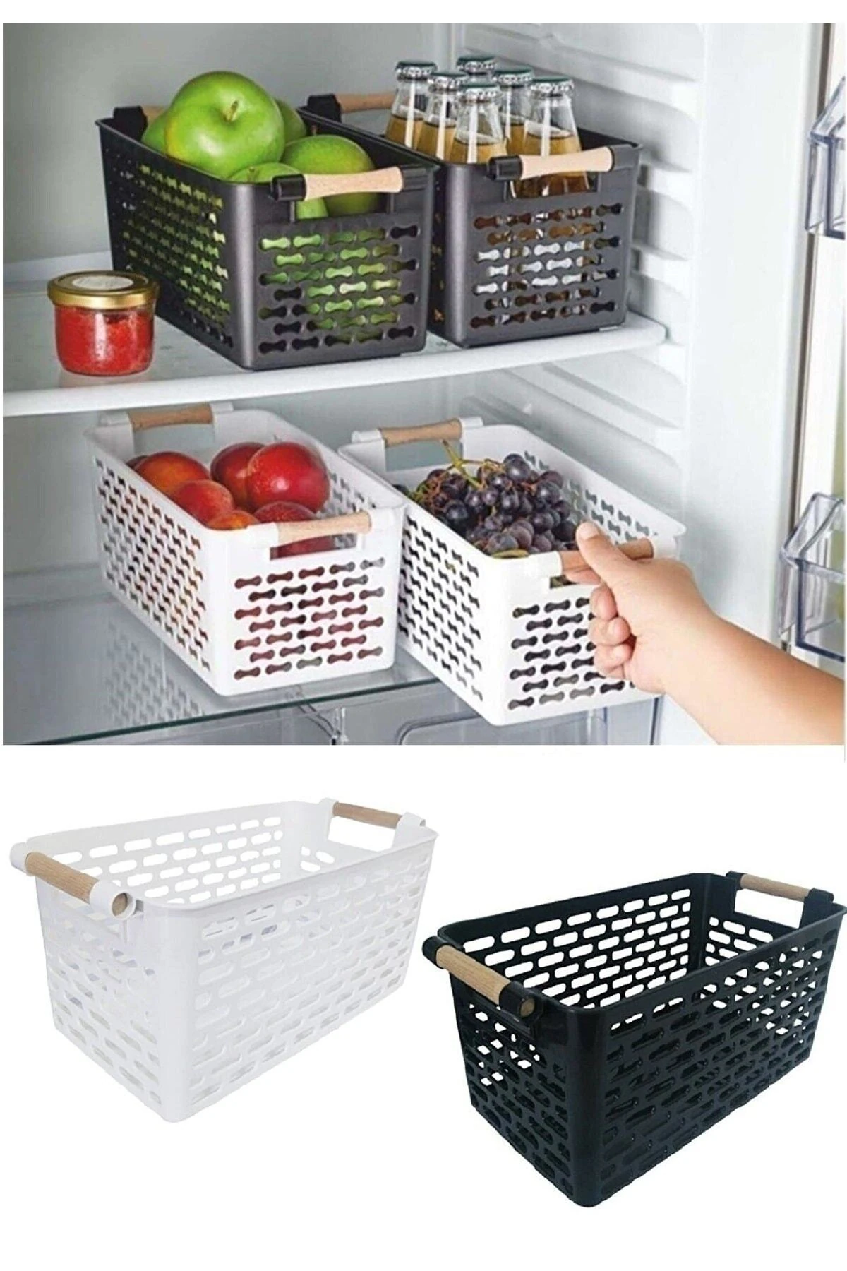 2'li Ahşap Saplı Düzenleyici Sepet