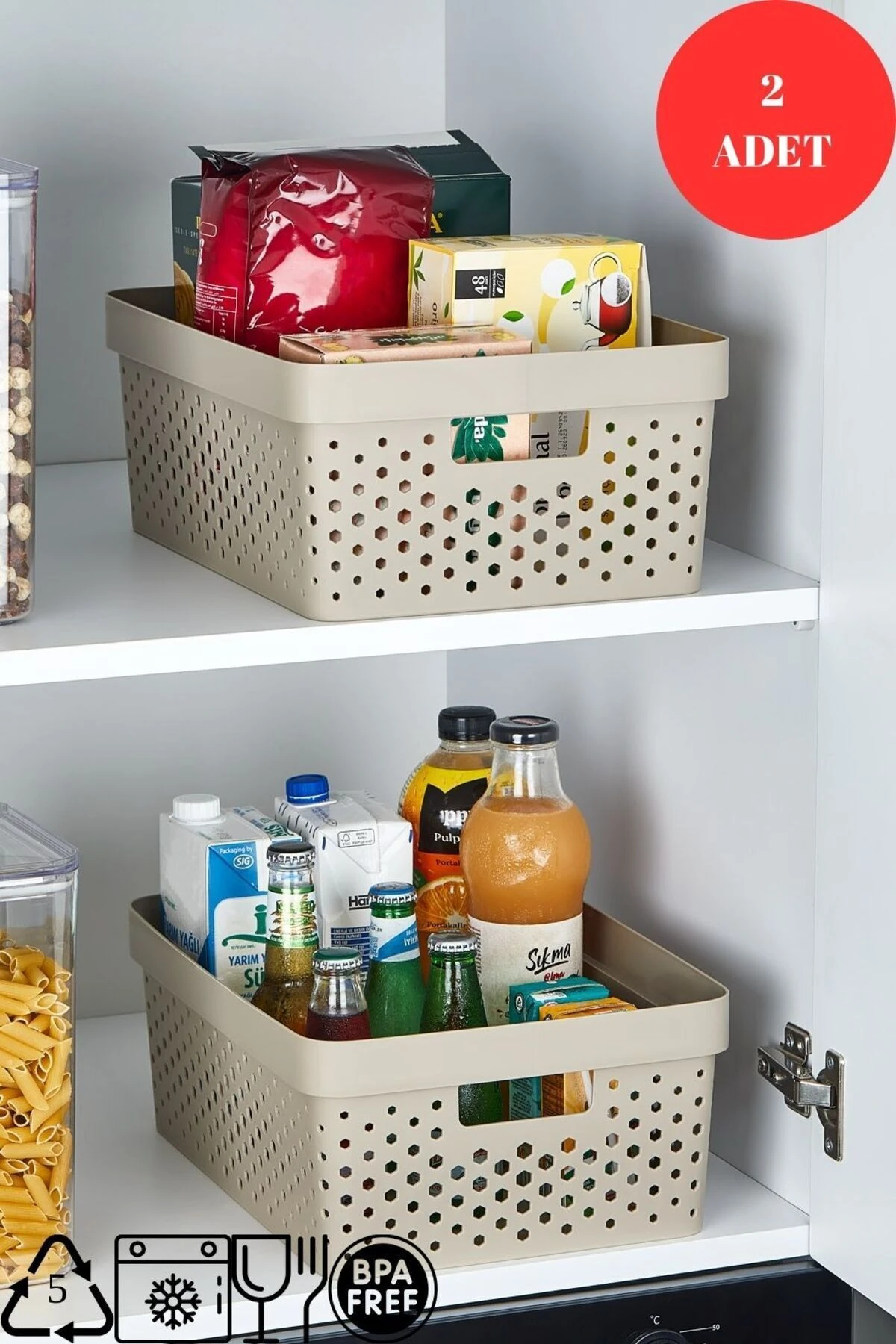 2'li Set Penta Düzenleyici Sepet, Mutfak Banyo Dekoratif Çok Amaçlı Organizer ( Kapaksız ) 11.5 L