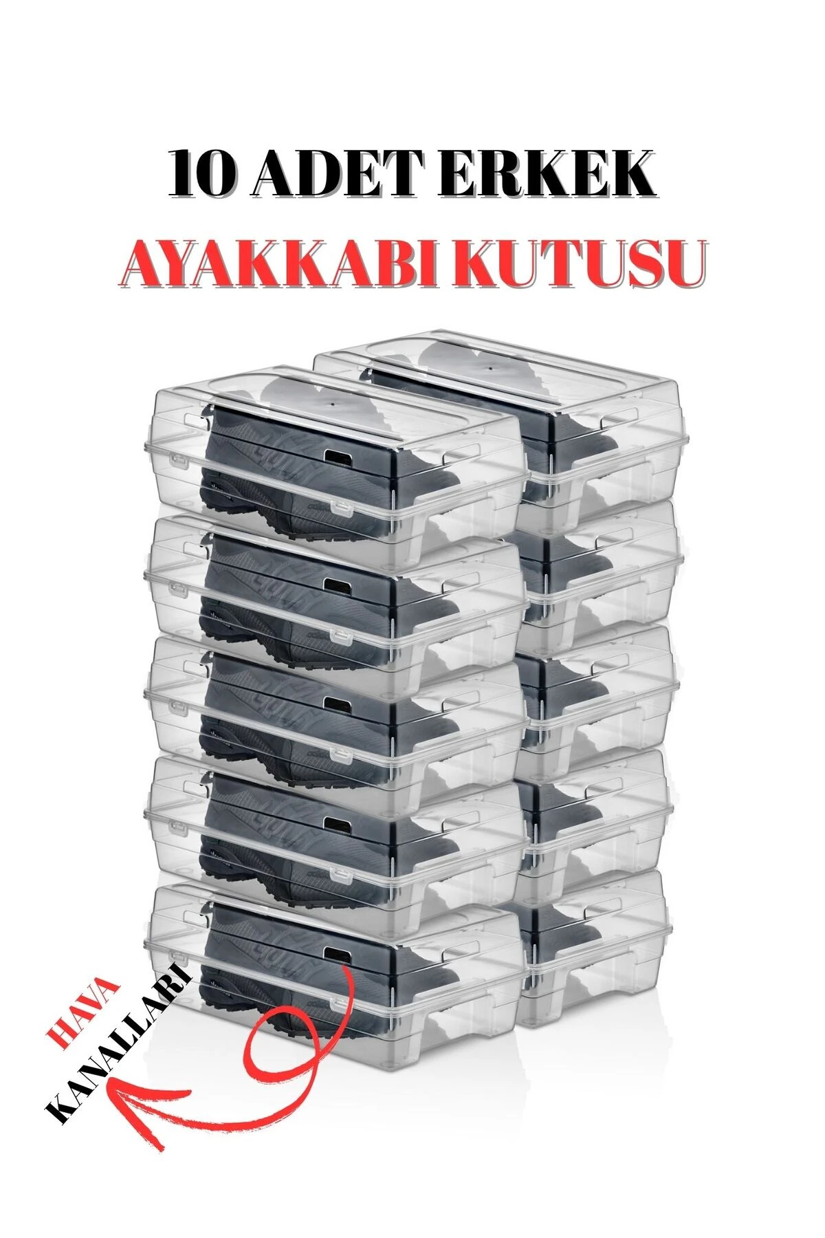 10'lu Erkek Ayakkabı Saklama Kutusu – Üst Üste Dizilebilir, Kapaklı Tasarım