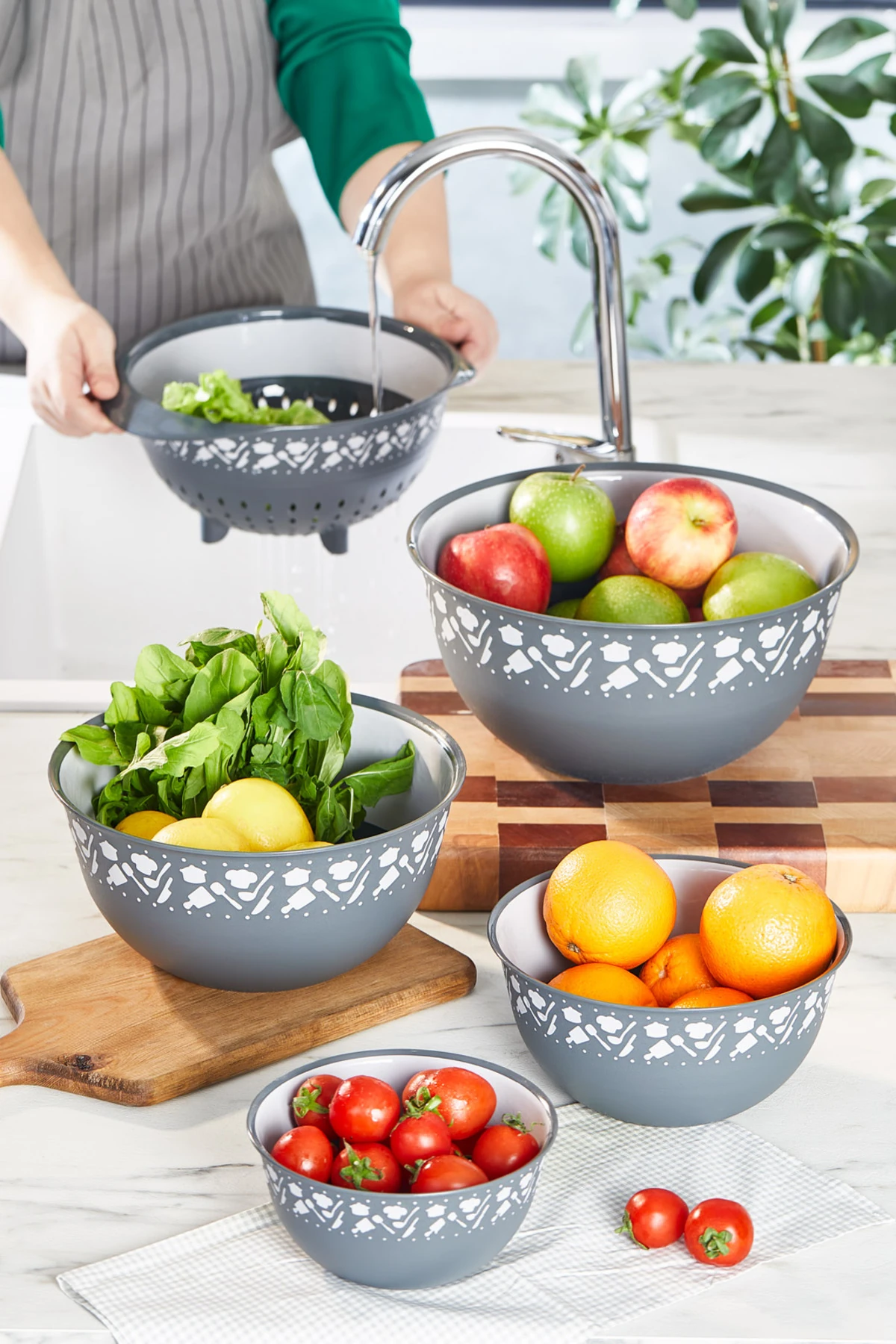 5'li Profesyonel Hazırlık Seti - Karıştrıma Kasesi Süzgeç Seti Çeyiz  Seti - Süzgeci 3500 Ml