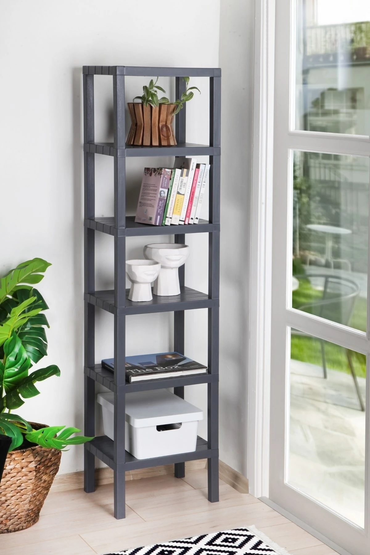 6 Katlı Düzenleyici Plastik Raf Ünitesi Gri , Kitaplık, Banyo, Mutfak Rafı. Ayakkabılık