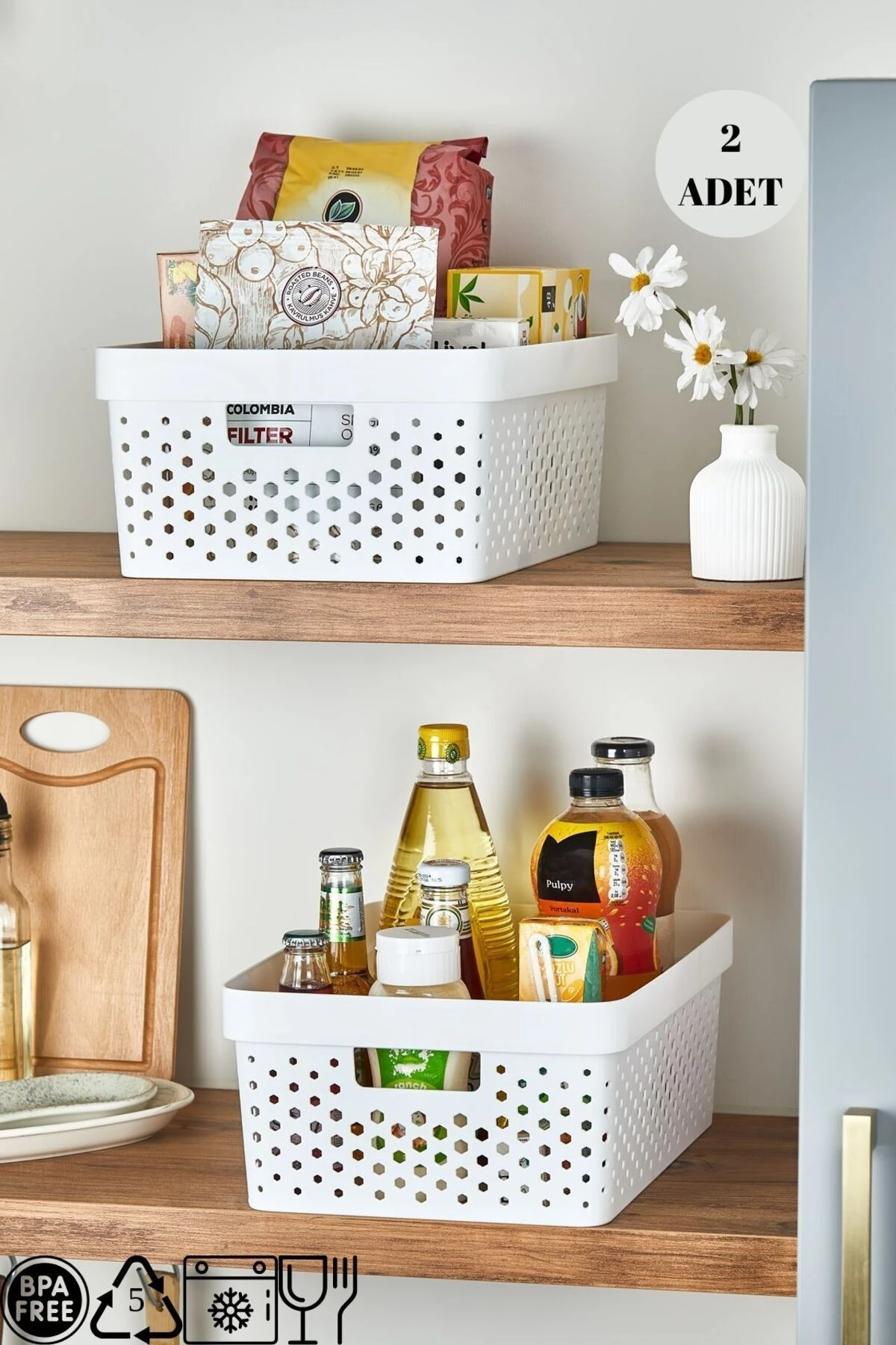 2'li Set Penta Düzenleyici Sepet, Mutfak Banyo Dekoratif Çok Amaçlı Organizer ( Kapaksız ) 11,5 L
