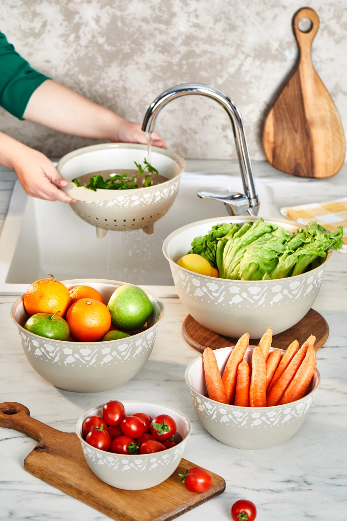 5'li Profesyonel Hazırlık Seti - Karıştrıma Kasesi Süzgeç Seti Çeyiz  Seti - Süzgeci 3500 Ml