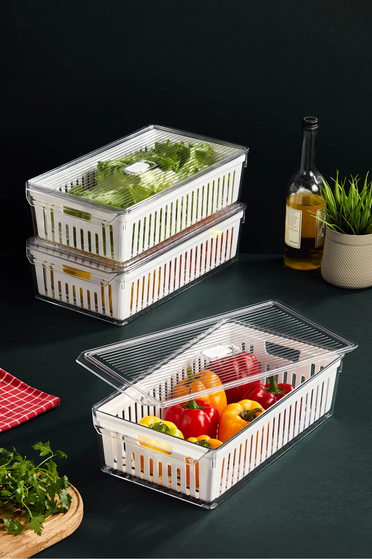 3'lü Süzgeçli Hava Alma Özellikli Buzdolabı Düzenleyici Buzdolabı Içi Düzenleyici Organizer Mega Boy