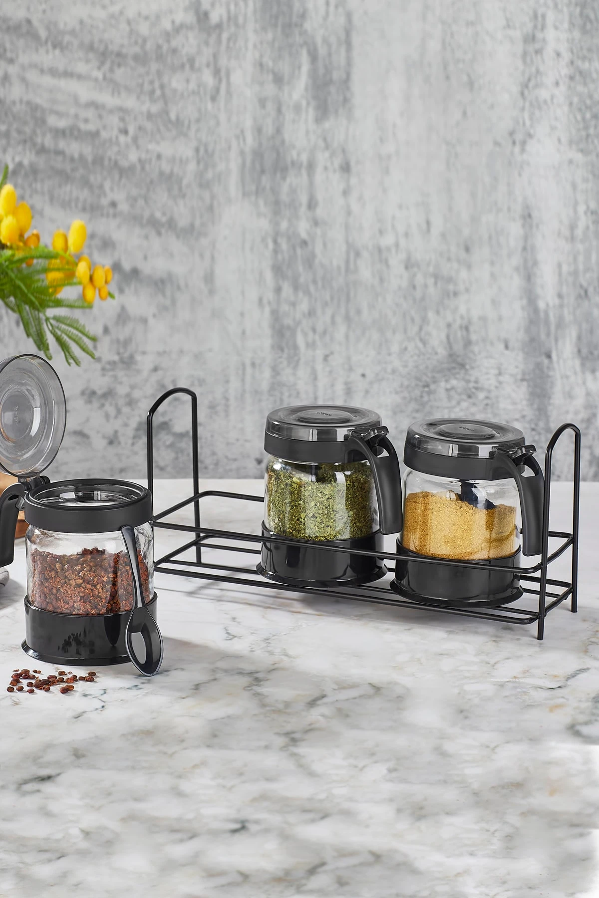 3'lü Cam Kaşıklı Baharatlık Seti