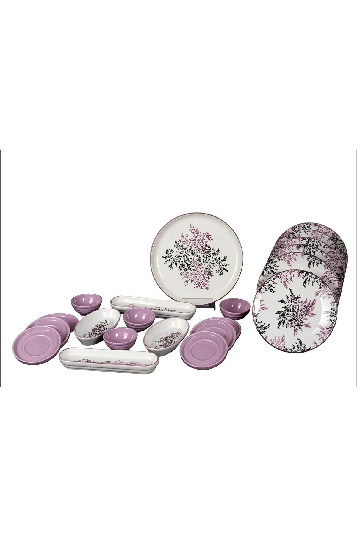 Seramik Lavanta Model 21 Parça 6 Kişilik Yuvarlak Kahvaltı Takımı