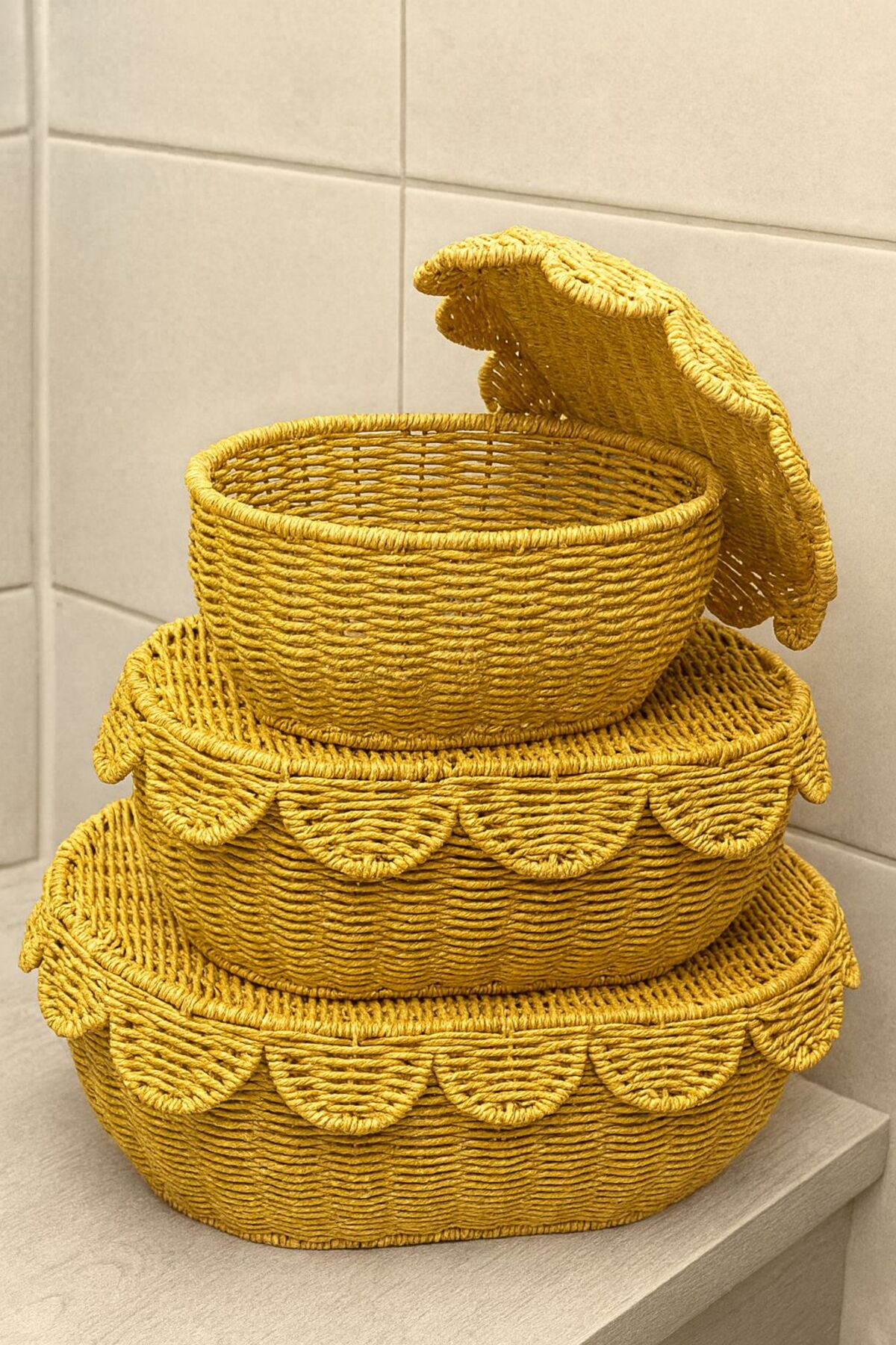 "Doğal Hasır 3 Boy Sepet Takımı – Çok Amaçlı Kapaklı Organizer Set"