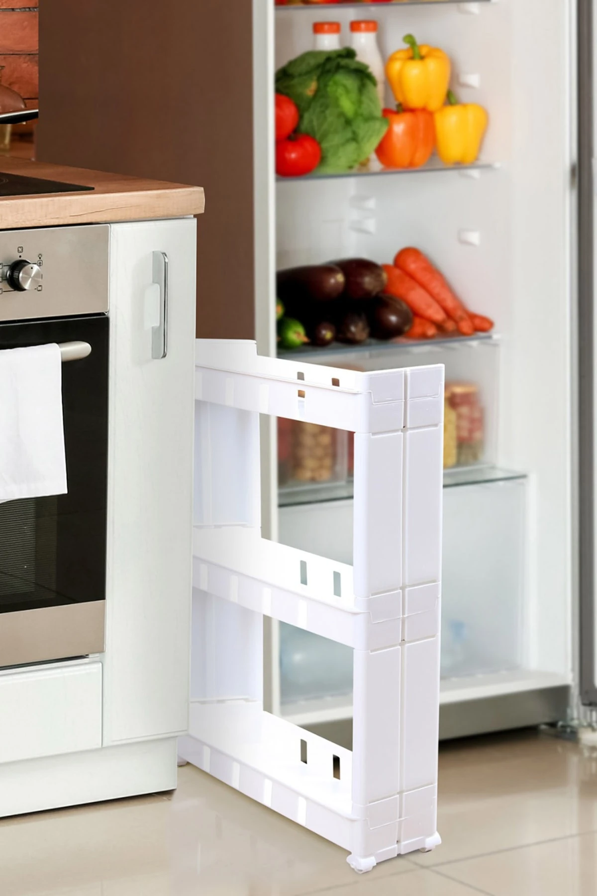 3 Katlı Dekoratif, Çok Amaçlı Hareketli Depolama Raf