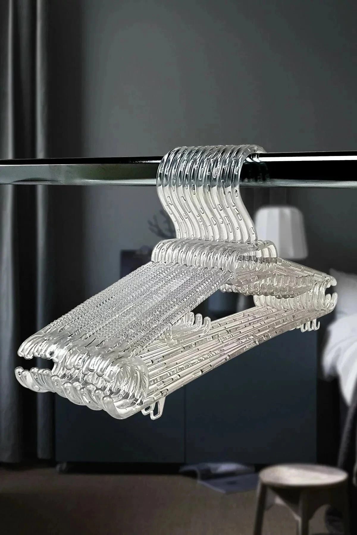 12 Adet Kristal Şeffaf Büyük Boy Elbise Askısı