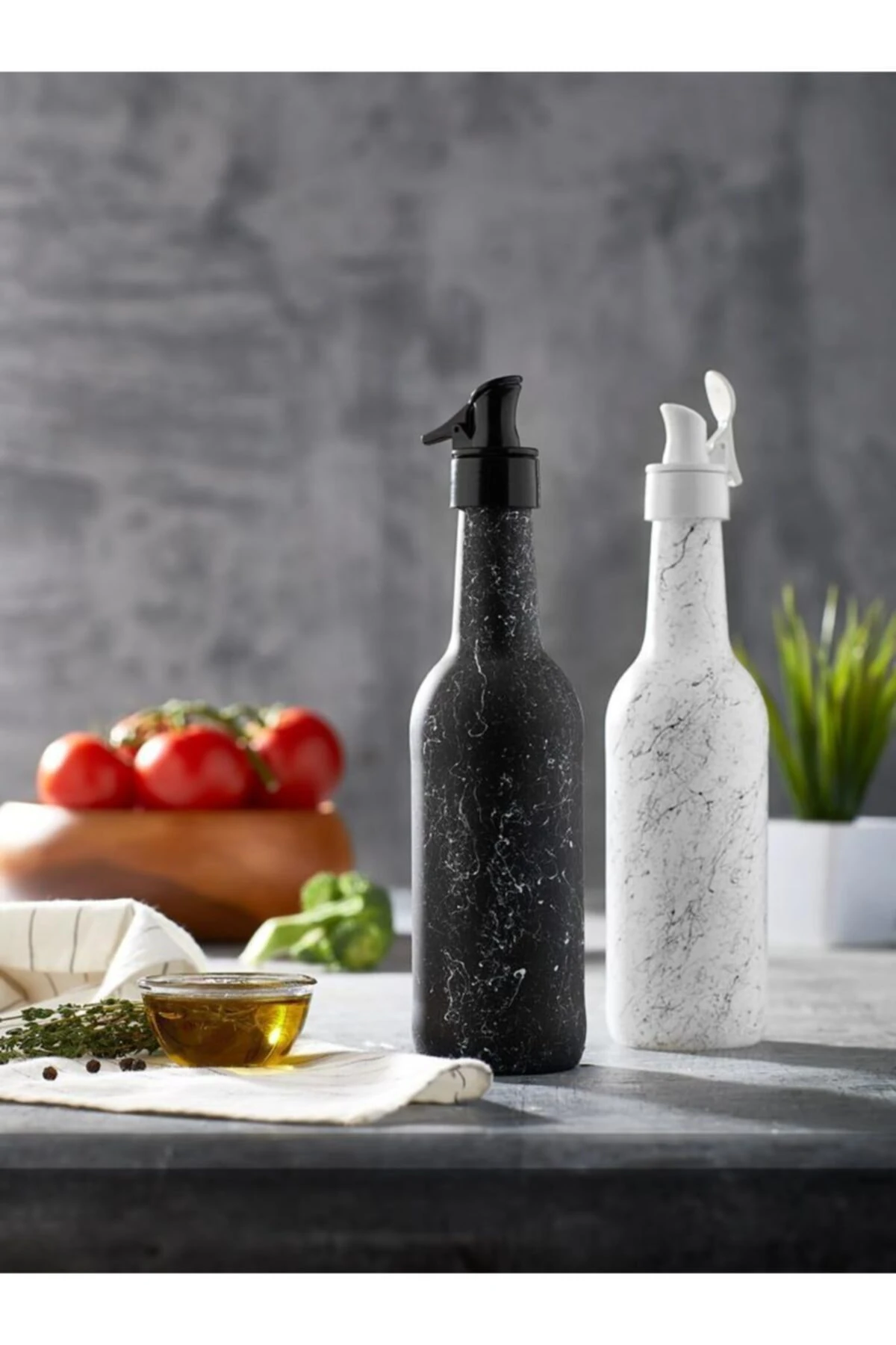 2'li Cam Mermer Desenli Mat Boyalı Yağlık Ve Sirkelik Seti 330cc