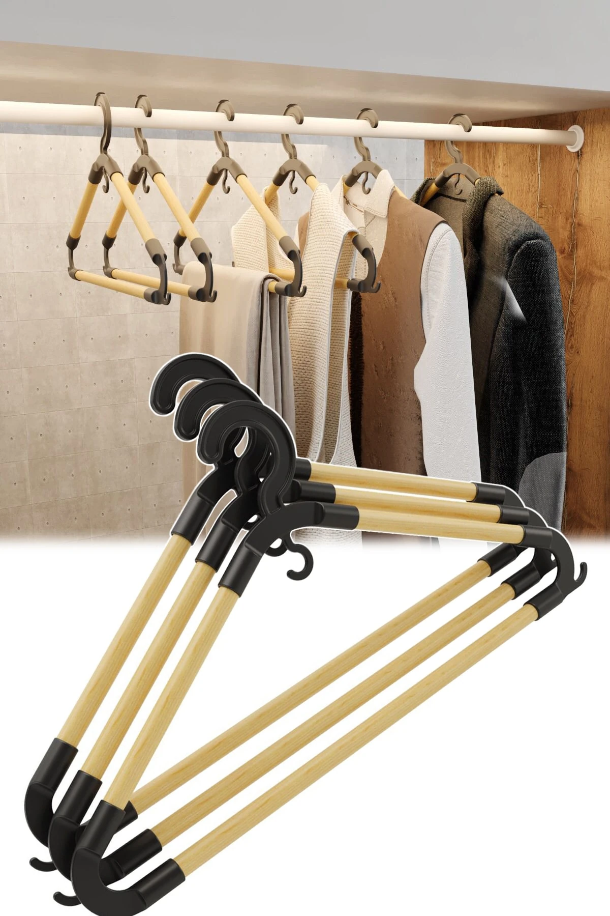 3 Adet Ahşap Görünümlü Elbise Askısı